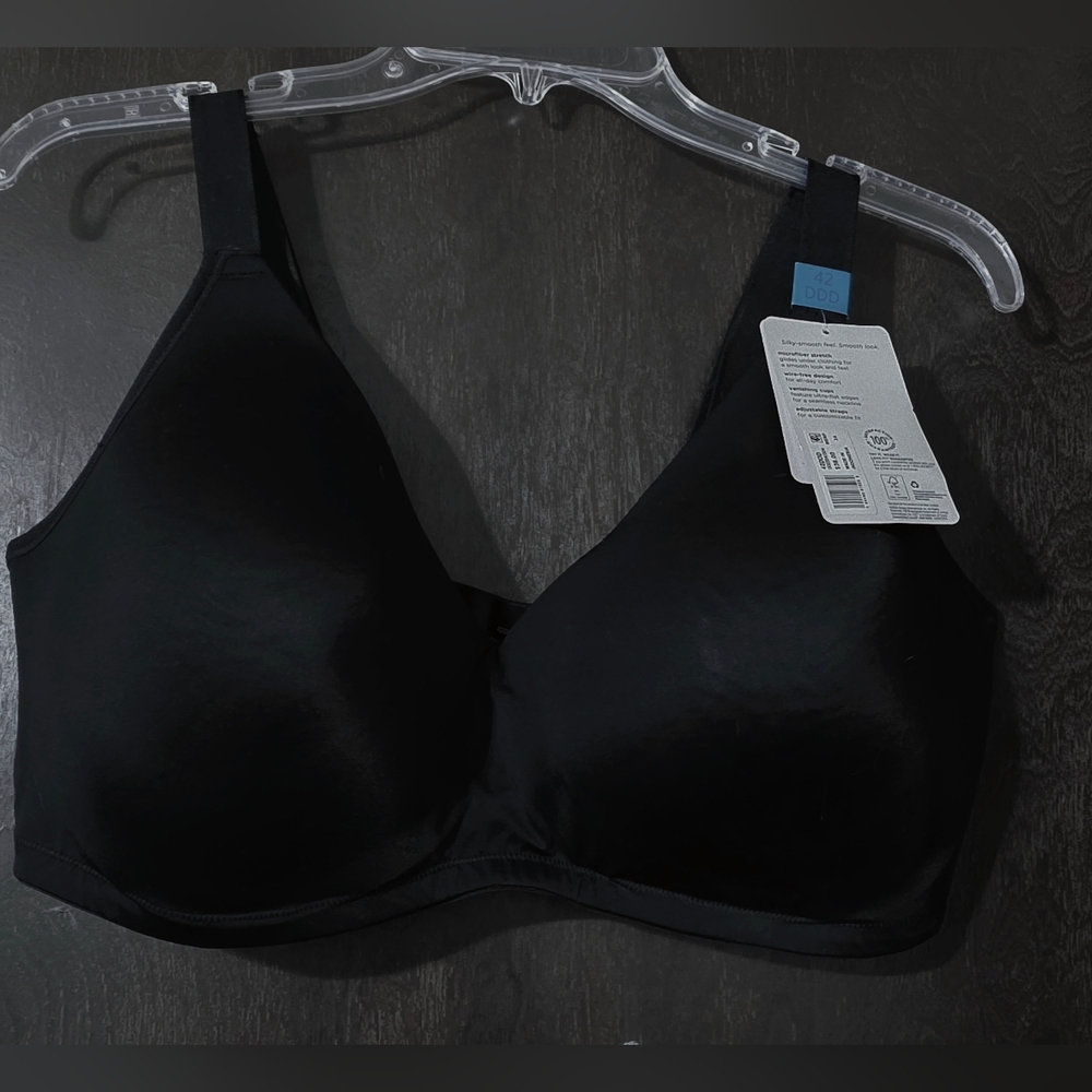 Jockey Smooth And Sleek Microfiber Black Lined T-shirt Bra Size 42DDD (F)